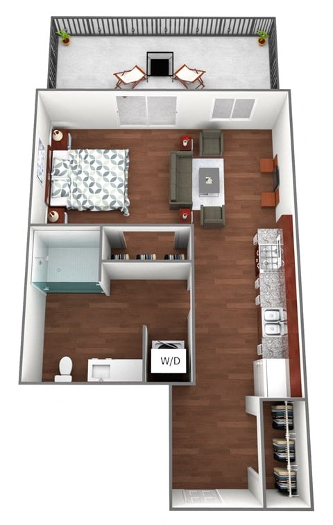 Floor plan for studio, 1 bath, 395 sqft